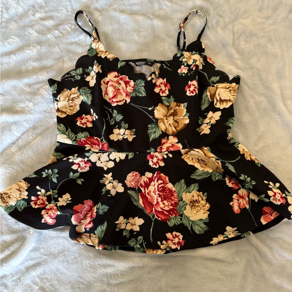 Floral Black Sleeveless Top